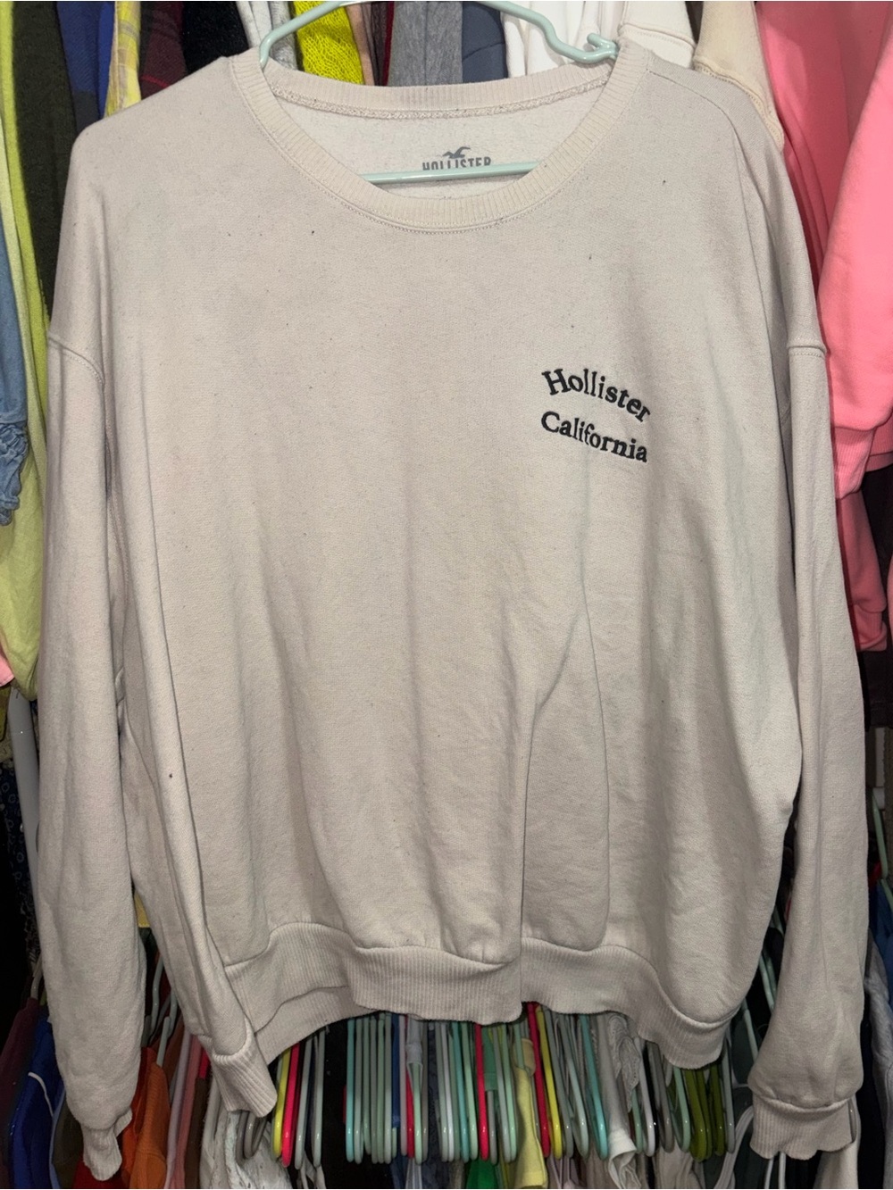 Hollister Cream Crewneck Sweatshirt with Navy Logo